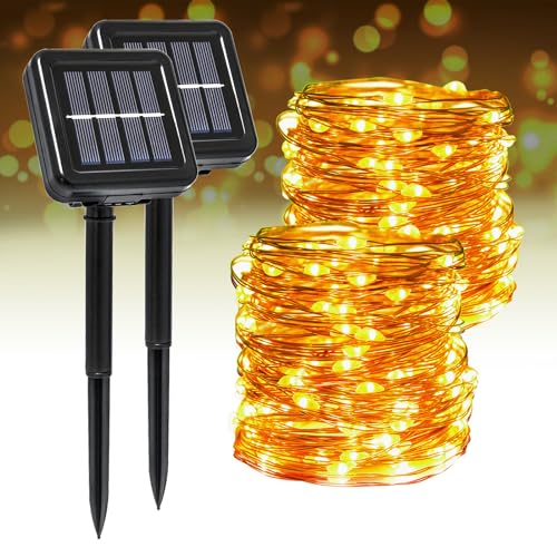 Segotendy Guirlanda de luzes solares exteriores, 2 unidades 22 m, 200 LED, luzes solares LED para exterior, impermeável, 8 modos corrente de luzes decoração para jardim, terraço, pátio, festa de