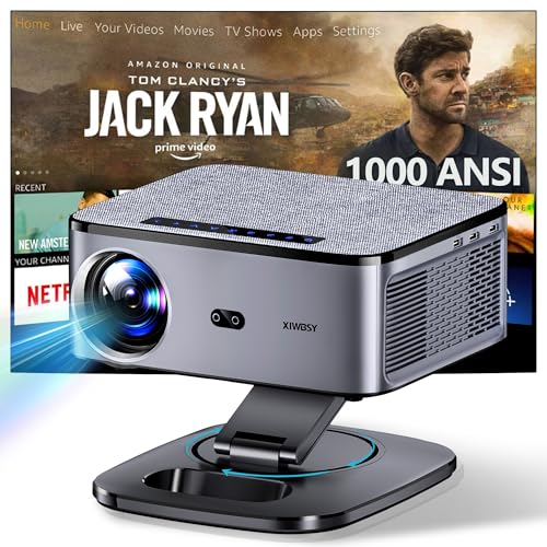 Projetor Auto Focus & 1000 Ansi】 XIWBSY suporte de projetor 4K com WiFi 6 e Bluetooth 5,2, gira 360 °, 35000 lúmenes, projetor Android vídeo de cinema em casa, projetor de vídeo Smart TV