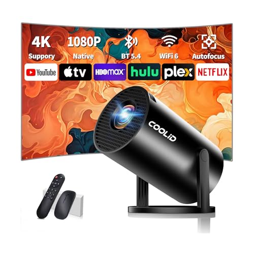 Mini projetor de vídeo, projetor portátil com banda dupla WiFi 6 sem fios Bluetooth 5.4, correção trapezoidal automática, 270° rotativo HDMI/TV Stick/USB/PS5/Laptop, com cabo HDMI e rato, preto