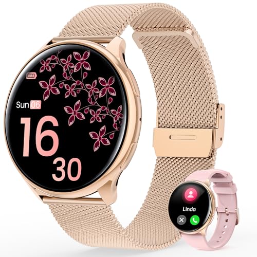 RifePhi 2024 Relógio inteligente mulher com chamadas Bluetooth, ecrã HD de 1,39 ', SpO2/IP68 resistente à água/sono/ciclo menstrual/seguidor de fitness para iOS Android, presente mulher (ouro rosa)