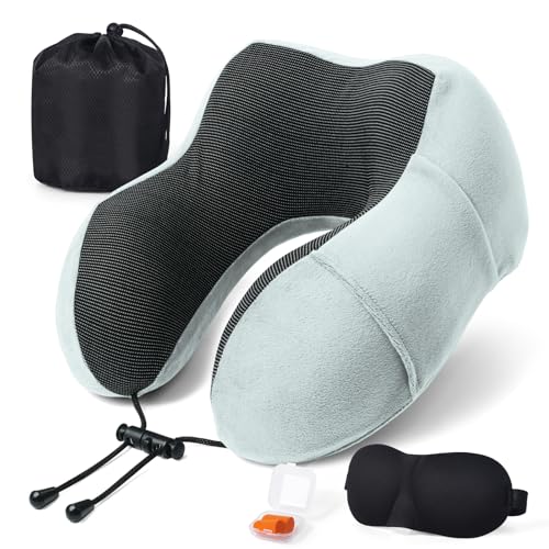 SOMLAW Almofada de viagem para pescoço, almofada pescoço viagem de espuma viscoelástica, ideal para avião, comboio e carro, almofada cervical de viagem, almofada de viagem com anti-face, tampas e saco