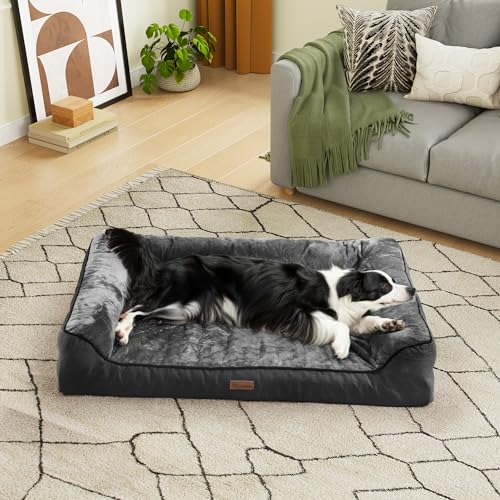 YITAHOME Cama cão grande, colchão cão impermeável lavável com espuma viscoelástica, sofá cão ortopédica removível, preto, 106 x 80 x 18 cm