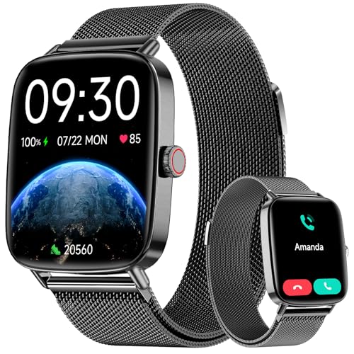 Yoever Relógio inteligente mulher homem, 1,85" Smartwatch com chamadas e Whatsapp notificação, SpO2/Pulsómetro/sonho/podómetro, 110 modos de desporto, IP68 para Android iOS preto escuro