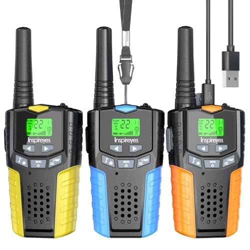Walkie Talkie crianças recarregável, 48 horas de tempo de trabalho, 3 quilómetros de longo alcance, presente de brinquedos ao ar livre para crianças dos 3 aos 12 anos, pacote de 3