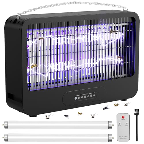 Candeeiro anti-mosquitos, dupla face 4000 V, 20 W mosquiteira elétrico com controlo remoto, inclui 2 lâmpadas de substituição área eficaz 100 m², cozinha adequada, quarto (preto)