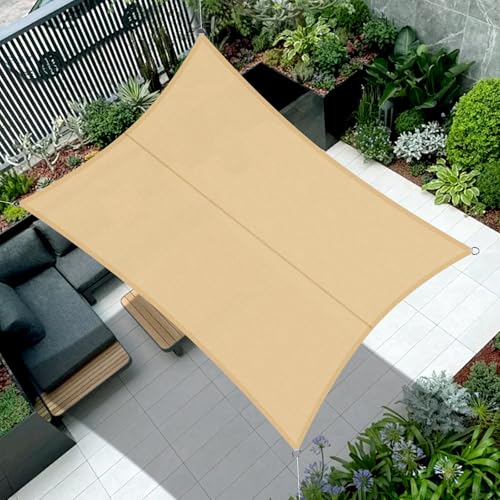 Cool Area Toldo vela de sombra impermeável, retangular, 3 x 5 m, proteção UV, PES para pátio exterior e jardim, terraço-areia