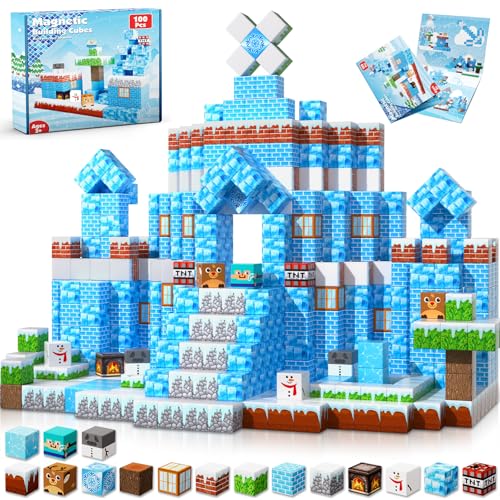 Goody King - Blocos de construção magnéticos com 100 cubos magnéticos. Construa o seu próprio mundo de gelo e neve congelados. Brinquedos de menino de 4 anos e blocos de construção magnéticos