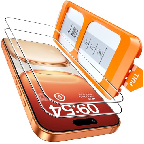 TOCOL Protetor de ecrã para iPhone 17 Pro Max/iPhone 16 Pro Max, alinhamento automático para instalação rápida, vidro temperado com dureza 9H reversível, HD transparente, 2 peças