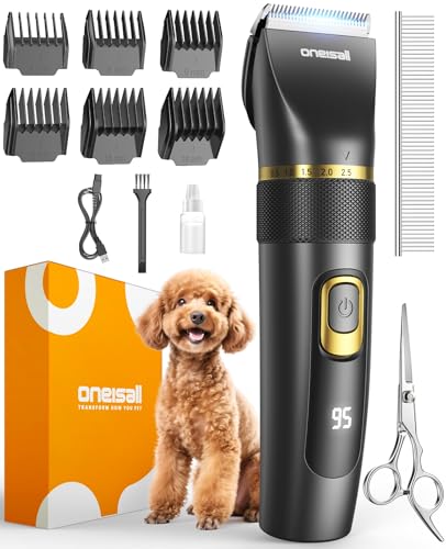 oneisall Silencioso máquina de cortar cabelo cães melhorada profissional, corta-pelos cães gatos 2000 mAh recarregável, IPX7 impermeável máquina de cortar cabelo animais de estimação para cabeleireiro