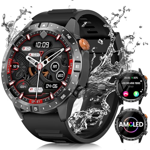 BANLVS Relógio inteligente para homem, 1,43" AMOLED Smartwatch com chamadas, 24/7 polegadas SpO2, monitor de sonho, podómetro, 450 mAh IP68 impermeável pulseira atividade 70 modos desportivos Android