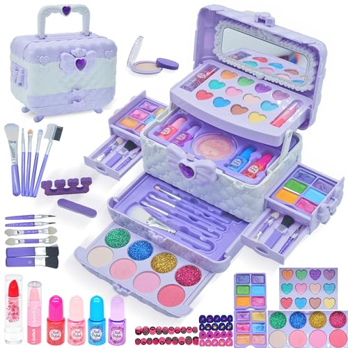 Maquilhagem para meninas - 57 peças lavável de maquilhagem para meninas brinquedos, kit de maquilhagem para crianças, presente de princesa para meninas, aniversário e Natal para meninas 3-10 anos