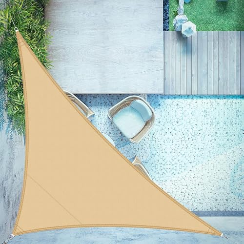 LOVE STORY Vela triangular de sombra, 5 x 5 x 7 m, impermeável, toldo de areia, vela de sombra, poliéster de proteção UV a 95% para atividades ao ar livre, jardim, pátio