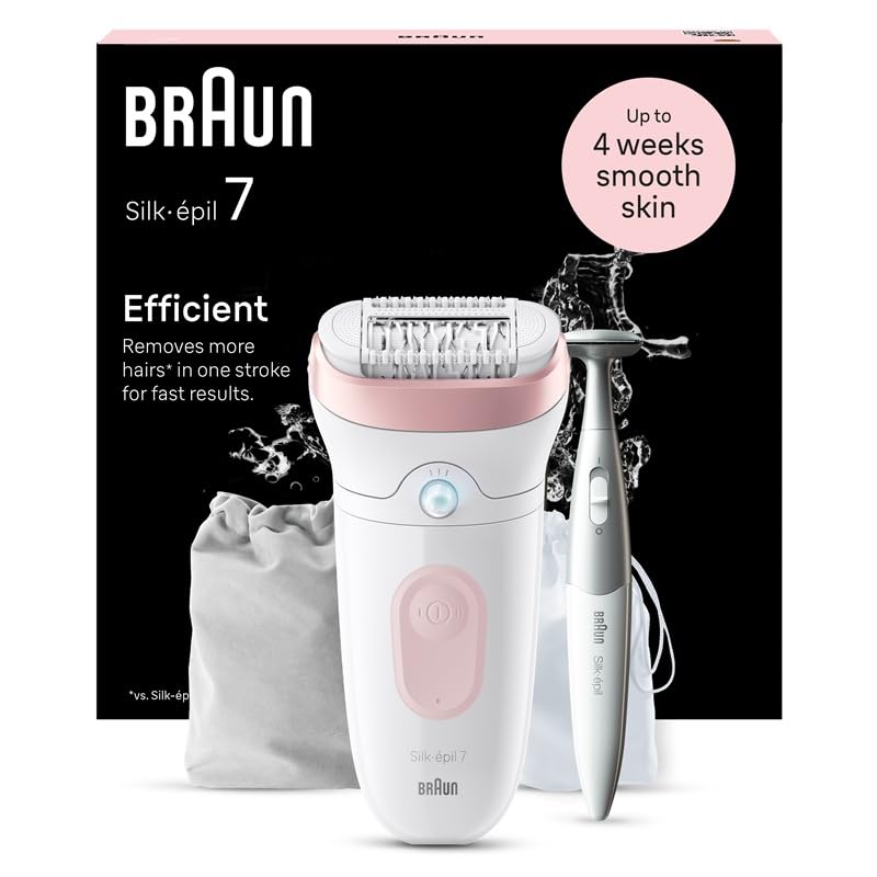 Braun Silk-épil 7, Depiladora elétrica para uma eliminação fácil do cabelo, pele macia e duradoura, 7-210, branco/flamingo