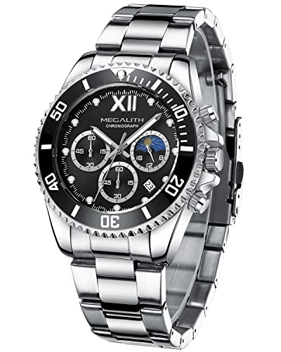 MEGALITH Relojes Hombre Acero Cronografo Relojes de Pulsera Grande - Reloj Fecha Luminosa Impermeable