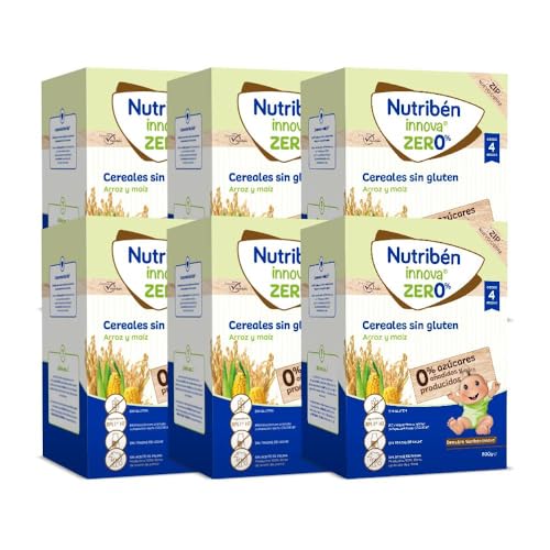 Nutribén innova ZERO 0% cereais sem glúten | 3000 g, arroz e milho, bebés a partir de 4 meses, 0% de açúcar adicionados e produzidos, sem tratamento de leite, embalagem de 6 unidades