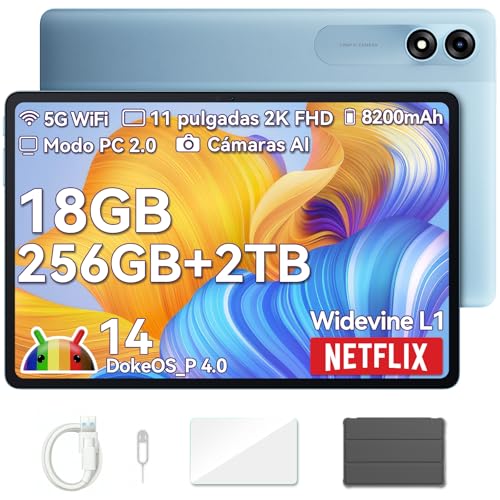 Blackview Tab9WiFi Tablet de 11 polegadas, Android de 14, 18 GB RAM 256 GB ROM/2TB TF, 5G WiFi, 8200 mAh, 8 MP + 13 MP, Widevine L1, GMS, Face ID, Octa-Core, inclui filme temperado e Capa