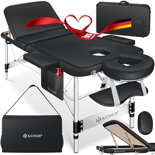 KESSER® Maca de massagem móvel de 70 cm de largura, dobrável e ajustável em altura, 3 zonas, mesa de massagem, mesa de massagem, maca terapêutica de alumínio 10 protetores faciais com apoio de cabeça