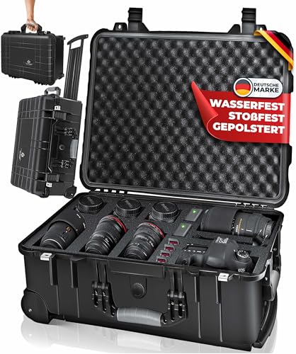 KESSER® Pasta de transporte para câmaras fotográficas, com espuma, mala rígida para câmara mala universal com rodas, impermeável Trolley para exteriores, resistente às intempéries, resistente às