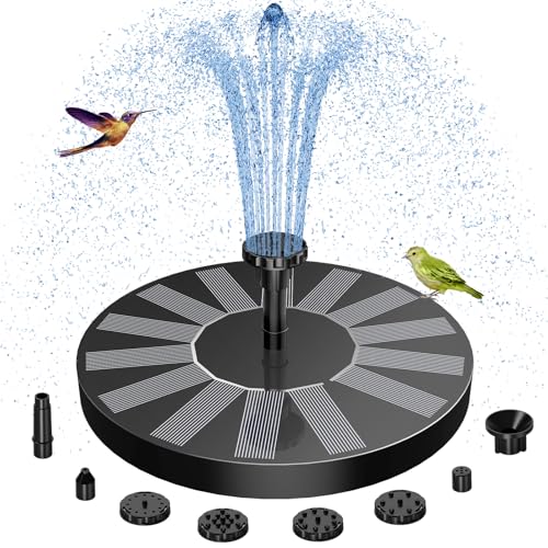 AISITIN Fonte solar jardim exterior, fonte solar flutuante bomba com 6 boquilhas para casa de banho de pássaros, lago aquário e decoração de jardim (1,5 W)