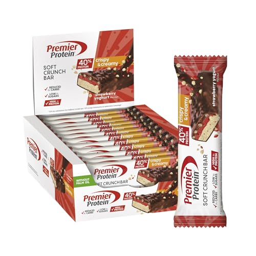 Premier Protein Soft Crunch Bar 40% Protein Strawberry Yogurt 12 x 40 g - baixo em açúcar + baixo em carboidratos + sem óleo de palma
