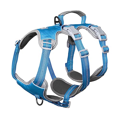 Huntboo Arnês à prova de fugas, arnês antiderrapante para cães à prova de fugas, arnês refletor com alça, respirável, colete ajustável para cães médios que caminham, treino (azul, M)