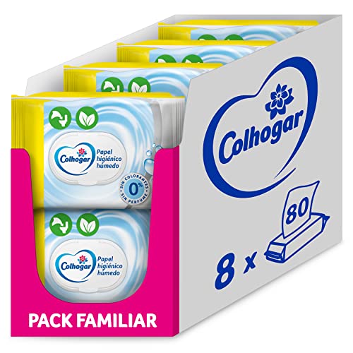 Colhogar Pure Moist x640 Papel higiénico húmido descartável, sem álcool, peles sensíveis, dermatologicamente testado, embalagem com 640 toalhetes húmidos e descartáveis por WC (8 x 80)