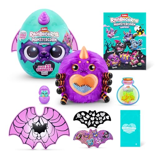 Rainbocorns ZURU Monstercorn Surprise, Spider, by ZURU Surprise Unboxing Soft Toy, Fantasy Monster Gifts for Girls, Imaginary Play with Wearable Accessories (Spider)