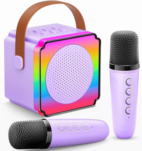 Gontence Karaoke Microfone sem fios para crianças, presente brinquedos para meninas e meninos, 3-15 anos, karaokê com 2 microfones, luzes LED e efeitos de voz, presente brinquedos para meninas 3-12