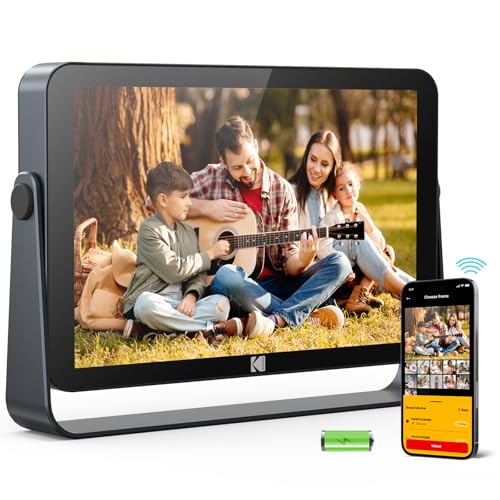 KODAK Moldura para fotos digital WiFi de 10,1 polegadas, bateria de 4000 mAh, 1920 x 1200 G+G IPS, ecrã táctil inteligente, moldura para fotos digital inteligente, memória integrada de 32 GB, Regra
