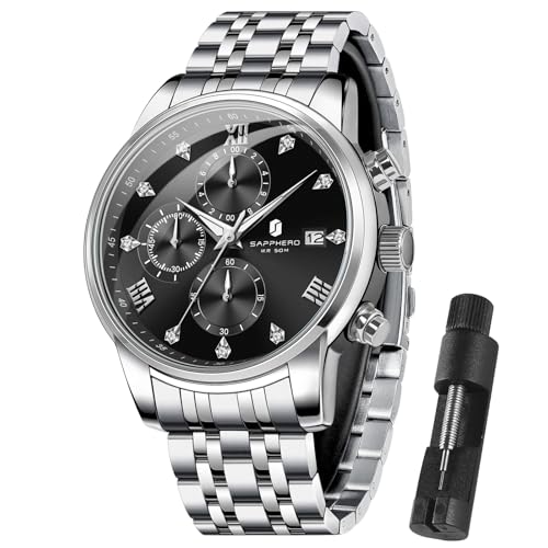 SAPPHERO Relógio redondo de aço inoxidável para homens, 50 m impermeável luminoso elegante presente para homens relógio de pulso com indicador de data e design de quartzo analógico