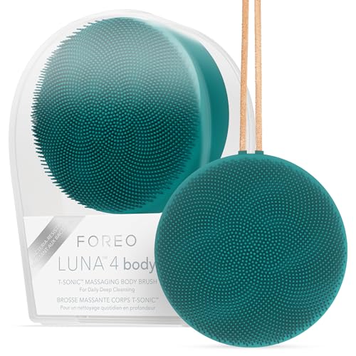 FOREO LUNA 4 body escova de corpo - cuidado com toda a pele - esfoliante para o corpo - melhora a absorção de loções - ferramenta de drenagem linfática premium - impermeável - Evergreen