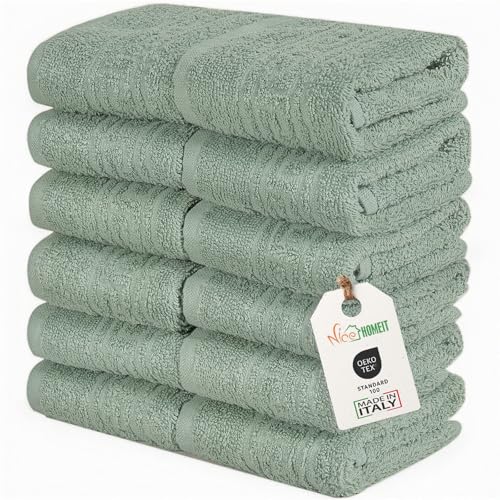 nice homeit Conjunto de 12 toalhas de 30 x 30 cm, toalhas de rosto e convidados, 100 % algodão, para mãos, maquilhagem, cozinha, casa e viagens (verde)