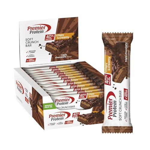 Premier Protein Soft Crunch Bar 40% Protein Triple chocolate 12 x 40 g - baixo em açúcar + baixo em carboidratos + sem óleo de palma