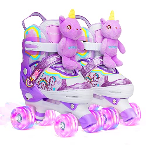 Patins boneca unicórnio para meninas patins ajustáveis patins 4 rodas com iluminação LED para meninas meninos iniciantes presente de aniversário Natal