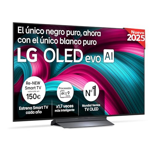 LG OLED55C54LA Televisão de 55", OLED EVO 4K, Smart TV AI C5, WebOS 25, Super Upscaling, Visão Dolby e Dolby Atmos, AMD FreeSync, Alexa/Google Assistant, preto