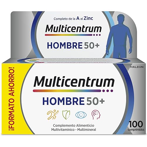 Multicentrum Homem 50 complemento alimentar multivitamínico e multimineral para homens 50 +, com vitamina C, B, A, sem glúten, 100 comprimidos