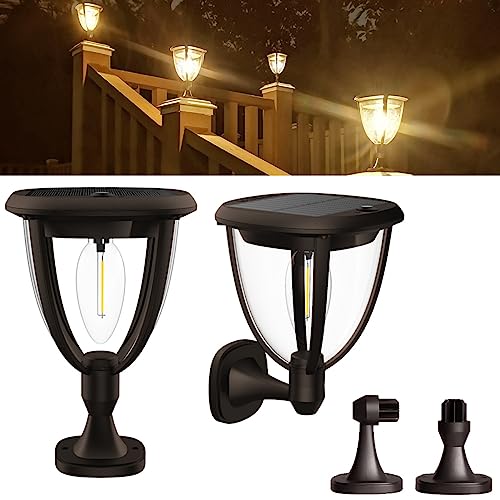 Alinana Conjunto de 2 luz solar exterior jardim, luzes LED solares com dois modos de brilho, IP65 impermeável aplique solar exterior rcon iluminação de 360° para pátio e garagem (branco quente 2700 K)