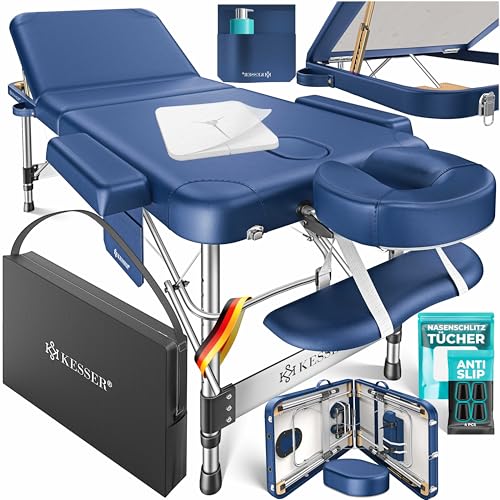 KESSER® Maca de massagem móvel dobrável e ajustável em altura cama de massagem de 3 zonas maca de massagem cama estética ampla cama de terapia alumínio 10 x encosto de cabeça