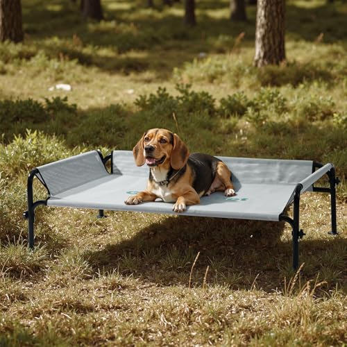 Gardner Pet Cama elevada para cães médios e grandes, berço respirável para interior e exterior com malha lavável, resistente a riscos, estrutura metálica resistente, tamanho M, cinzento