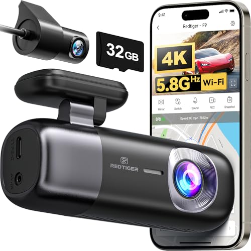 REDTIGER Dash CAM 4 K/2,5 K dianteiro e traseiro, Dshcam com Wi-Fi e GPS, cartão SD de 32 GB, gravação em loop, modo de estacionamento, controlo inteligente de aplicações, suporte máximo de 256 GB.