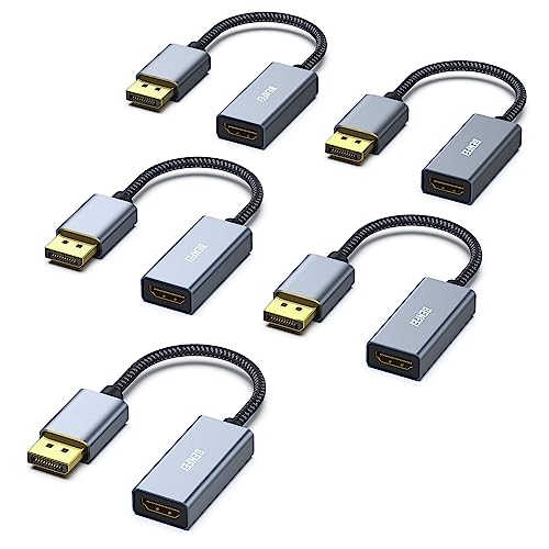 BENFEI Pacote de 5 adaptadores unidirecionais 4K DisplayPort para HDMI [carcaça de alumínio, trançado de nylon]