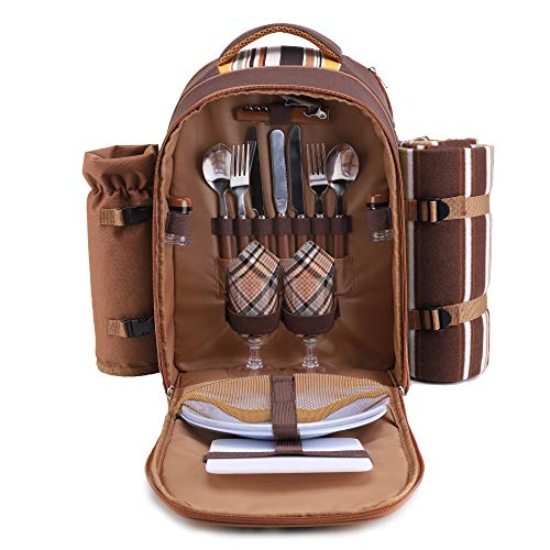APOLLO WALKER Mochila de piquenique, conjunto de piquenique 4 pessoas (louça e cobertor), frigorífico praia mochila, malas mochilas térmicas para acampar, praia e caminhadas (café - duas pessoas)