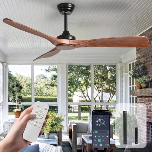 Depuley Ventoinha de teto sem luz 132 cm exterior com controlo remoto APP para pátio, alpendre, ventilador preto interior, 3 pás, reversível, 6 velocidades silencioso