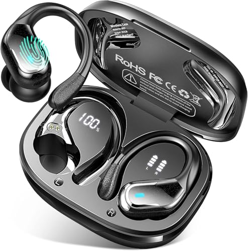 Auriculare Inalámbricos Deportivos, Auriculares Bluetooth 5.4 con 4 HD Mics, HiFi Estéreo Cascos Inalambricos Bluetooth 75H, Cancelacion Ruido ENC Auriculares Running, IP7 Impermeable/Pantalla LED