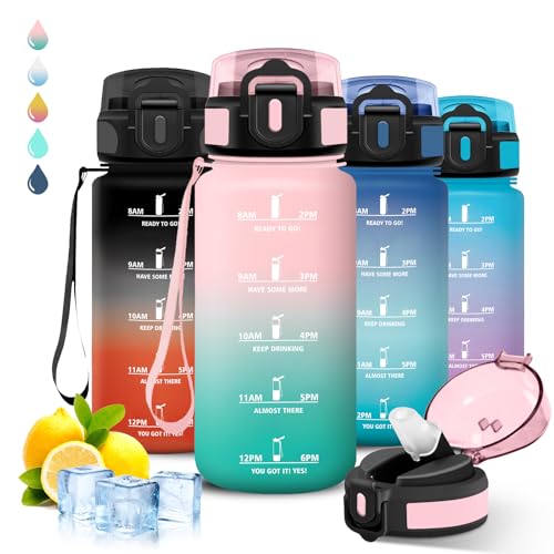 Garrafa de água, 500 ml, à prova de fugas, garrafa de água para crianças, colégio, com slogan motivador, fácil de limpar, cantil com palhinha, para a escola, café, campismo, desportos