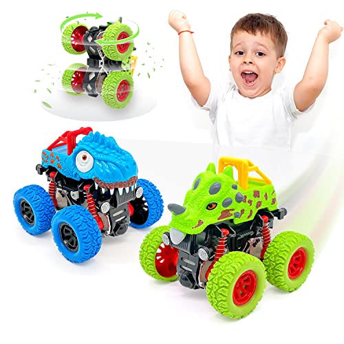 AESTEMON Carros para crianças 2 anos, conjunto de 2 dinossauros carros brinquedos crianças 2 3 anos com fricção impulsionada, monster truck carros carros carros camion brinquedo presentes crianças 2 3