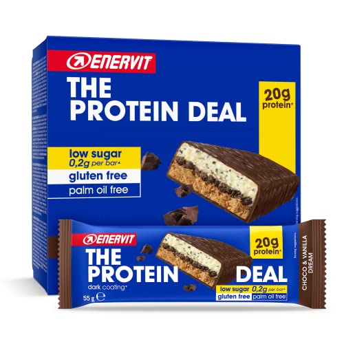 Enervit, The Protein Deal Choco & Vanilla Dream, barras protetoras Enervit, 20 g de proteína, sabor baunilha e chocolate preto, lanches, profissionais sem glúten, baixos em açúcar, 12 x 55 g barras