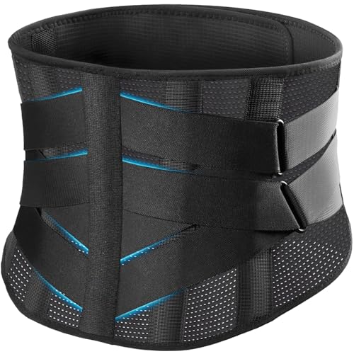 mezzuno Faixa lombar para homem e mulher com 5 talas e 8 pontos de compressão, cinto lombar para trabalho - alívio de dor e ciática - ideal para cinto de descompressão lombar e suporte (M)