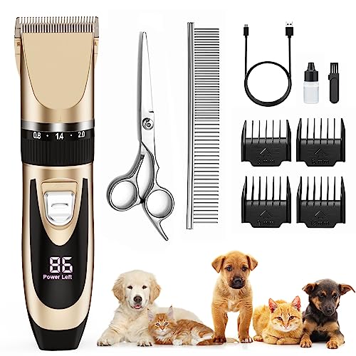 Corta-pelos cães máquina de cortar cabelo: Máquina de descascar cão profissional silencioso máquina de barbear para animais de estimação cabelo comprido recarregáveis lâmina máquina de barbear cortar