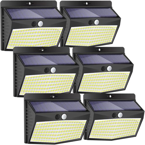 Peasur - Lote de 6 lâmpadas solares para exterior, 138 LED de luz solar exterior com sensor de movimento impermeável, 3 modos de iluminação exterior solar para jardim, terraço, garagem